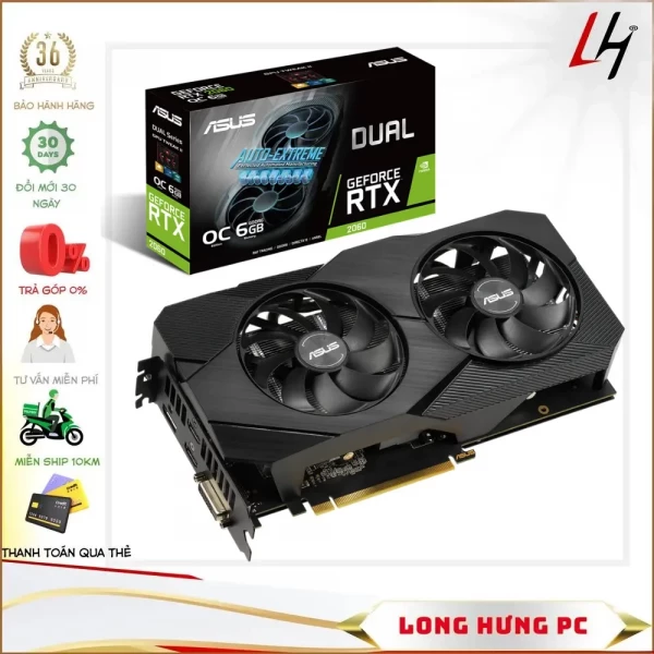 VGA Asus Dual GeForce RTX 2060 EVO OC 12GB (12GB GDDR6, 192-bit, DVI+HDMI+DP, 1x8-pin)