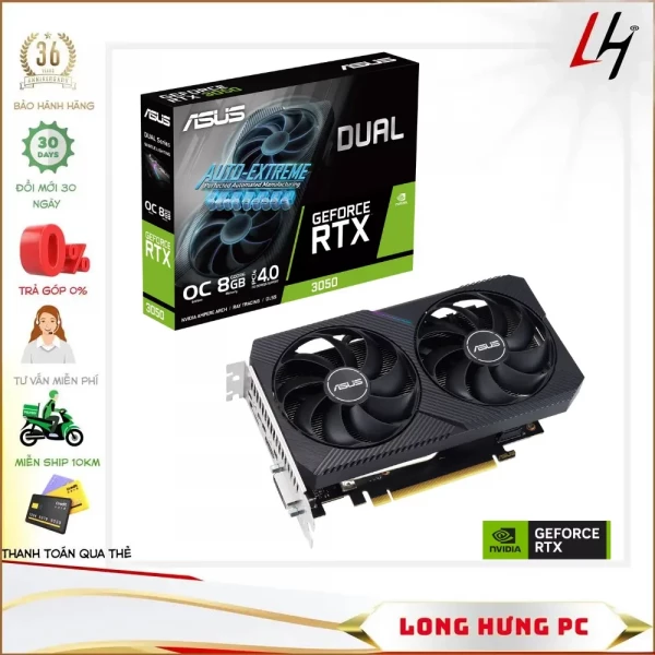 VGA ASUS Dual RTX 3050 OC 8GB (DUAL-RTX3050-O8G) (8GB GDDR6, 128-bit, HDMI +DP, 1x8-pin)