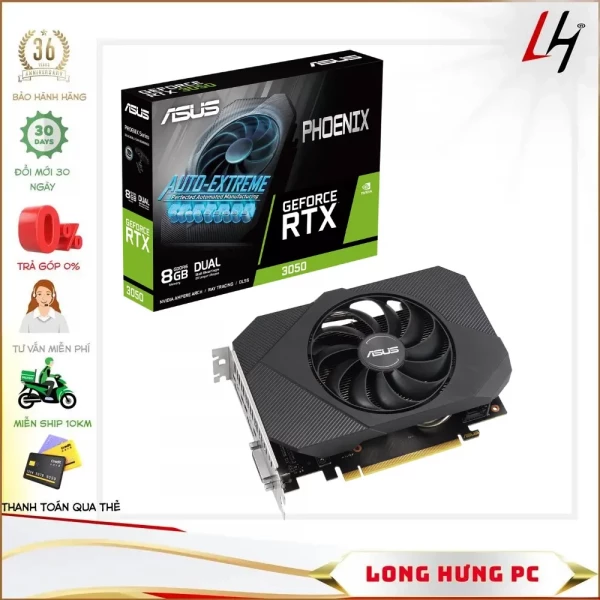 VGA ASUS Phoenix RTX 3050 (PH-RTX3050-8G) (8GB GDDR6, 128-bit, HDMI +DP, 1x8-pin)