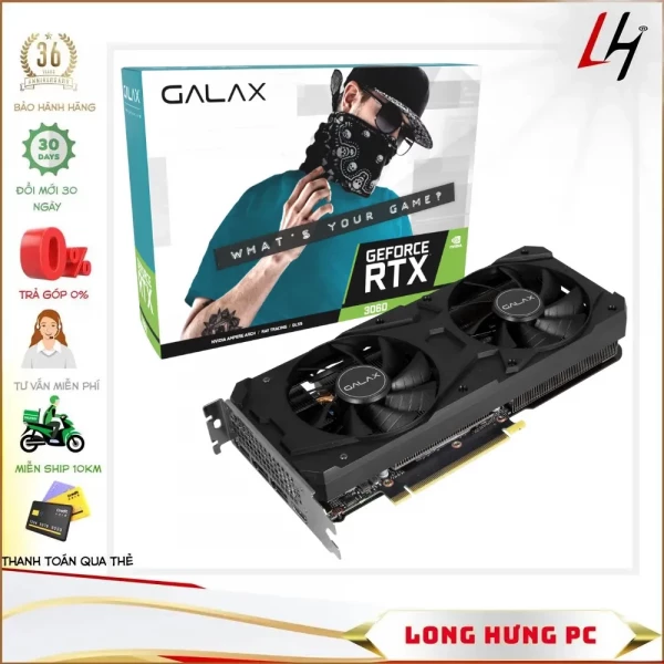 VGA Galax RTX 3060 12G GDDR6 (1-Click OC) (12GB GDDR6, 192-bit, HDMI +DP, 1x8-pin)