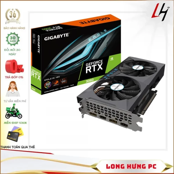 VGA GIGABYTE RTX 3060 12GB EAGLE OC (12GB GDDR6, 192-bit, HDMI +DP, 1x8-pin)