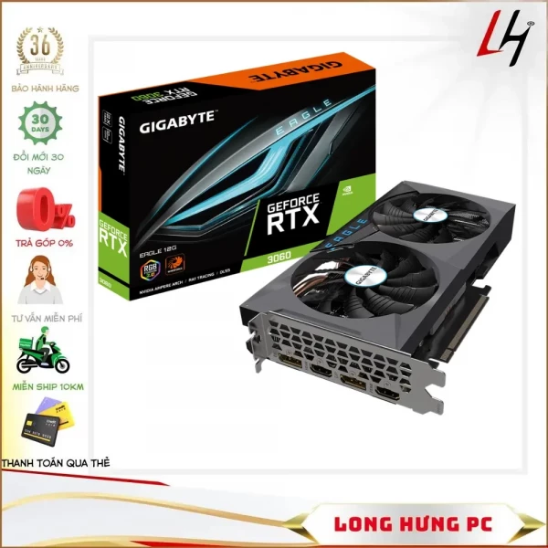 VGA GIGABYTE RTX 3060 12GB EAGLE (12GB GDDR6, 192-bit, HDMI +DP, 1x8-pin)