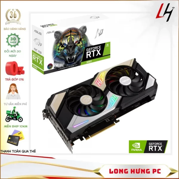 VGA Asus KO-RTX 3060-O12G-V2-GAMING (12GB GDDR6, 192-bit, HDMI +DP, 1x8-pin)