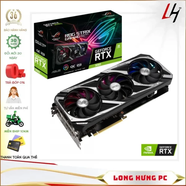 VGA ASUS ROG STRIX RTX 3060 12GB GAMING OC (12GB GDDR6, 192-bit, HDMI +DP, 1x8-pin)