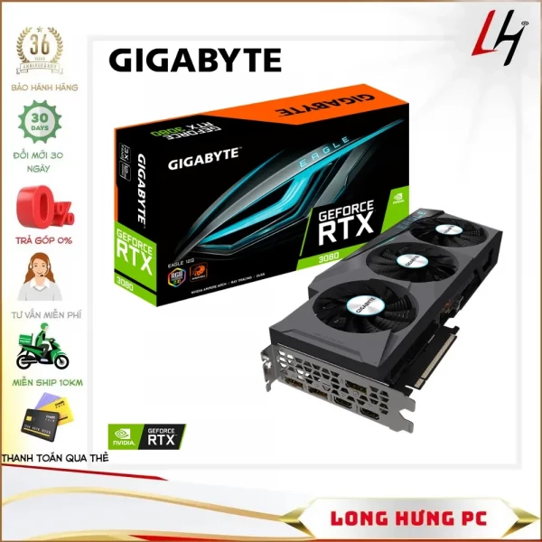 VGA Gigabyte RTX 3080 EAGLE 12G (12GB GDD6X, 384-bit, HDMI +DP, 2x8-pin)