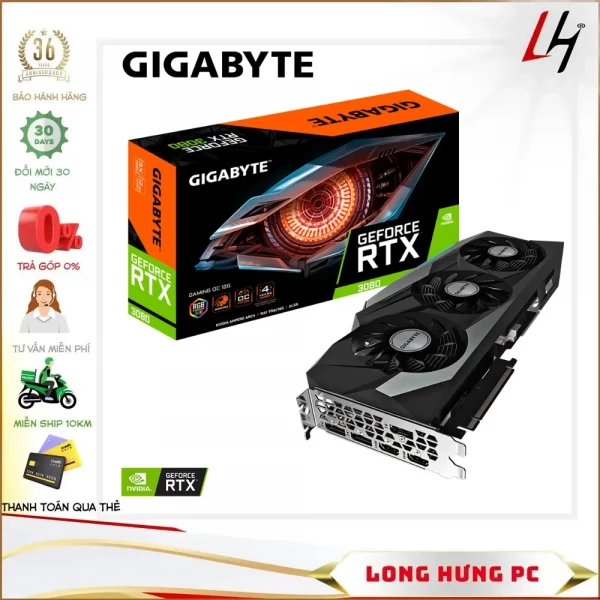 VGA Gigabyte RTX 3080 GAMING OC 12G (12GB GDD6X, 384-bit, HDMI +DP, 2x8-pin)