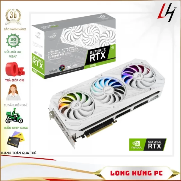 VGA Asus ROG STRIX RTX 3090 O24G White GAMING (24GB GDDR6X, 384-bit, HDMI +DP, 3x8-pin)