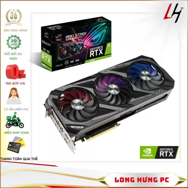 VGA Asus ROG STRIX RTX 3090 O24G GAMING (24GB GDDR6X, 384-bit, HDMI +DP, 3x8-pin)