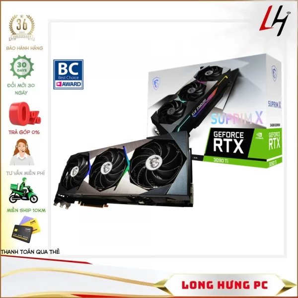 VGA MSI Geforce RTX 3090 Ti SUPRIM X 24G (24GB GDD6X, 384-bit, HDMI +DP, 1x16-pin)