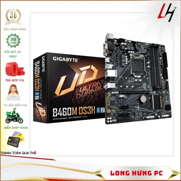 Main Gigabyte B460M DS3H (Intel B460, Socket 1200, m-ATX, 4 khe RAM DDR4)